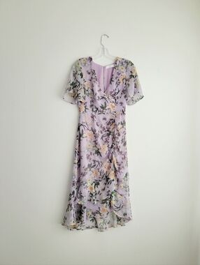 ASTR Lilac Floral Ruffle Short Sleeve Midi Kentucky Derby Dress